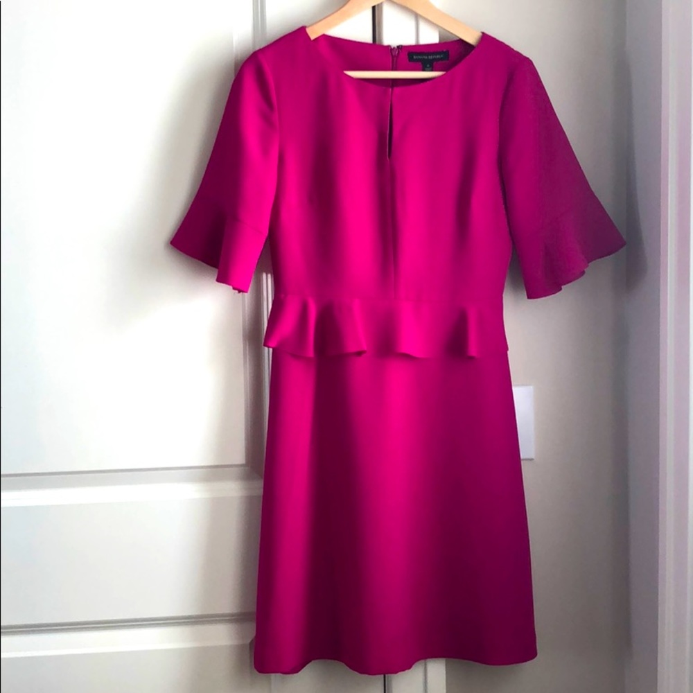 NWT MSRP $128 Banana Republic Fuchsia Peplum Ruffle Dress Formal Business